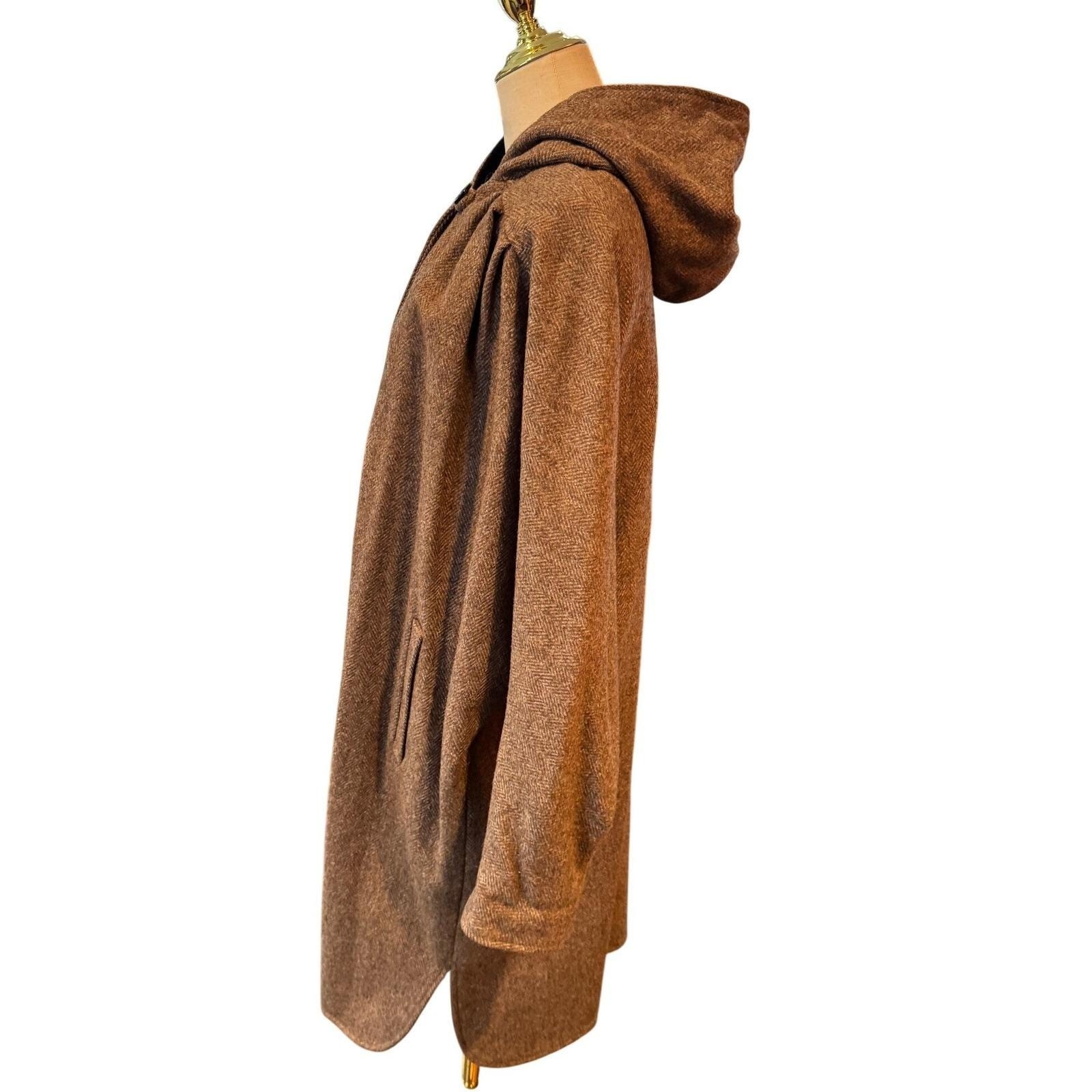 Central Park International Vintage Brown Herringbone Wool Blend Hooded Coat S