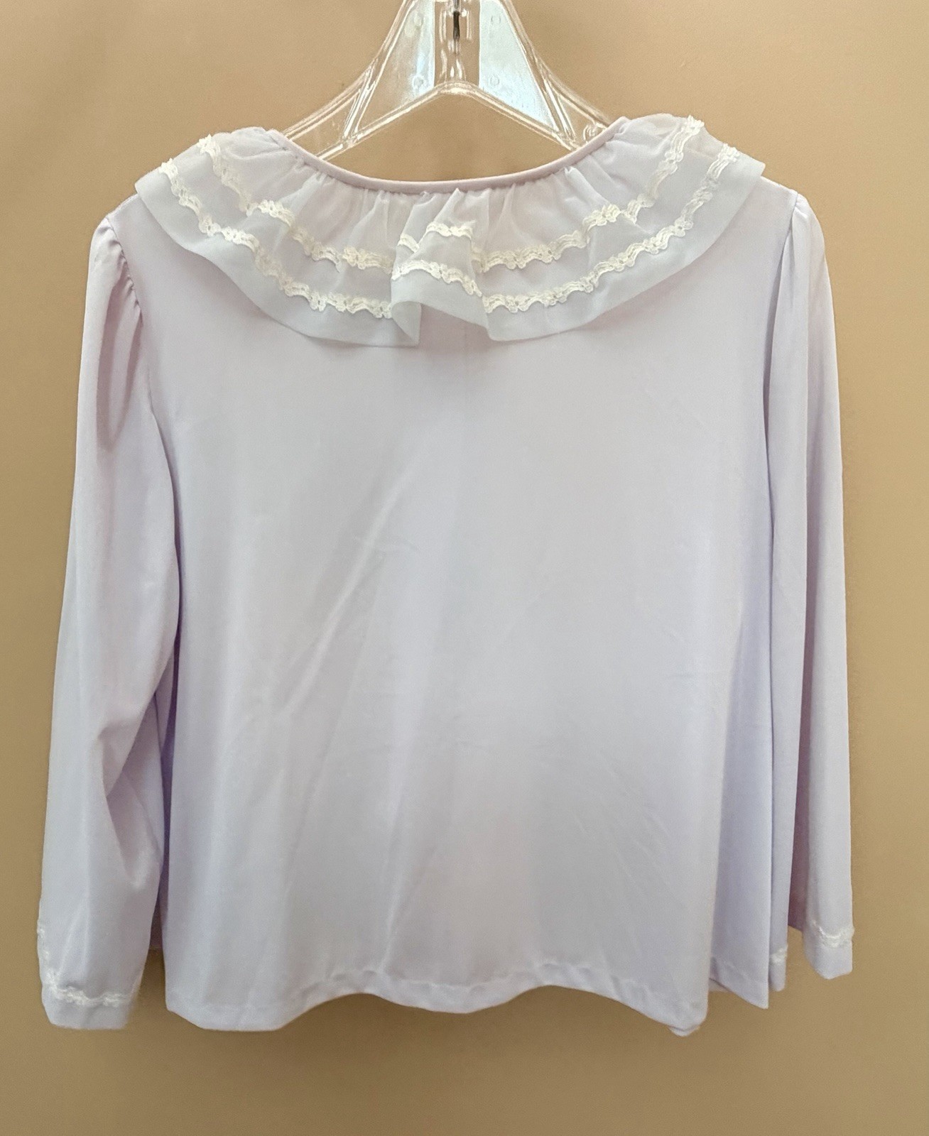 VTG 1950s MISS ELAINE Pale Lavender-Blue Pajama Top-BED JACKET PJ Sheer Lace M/L