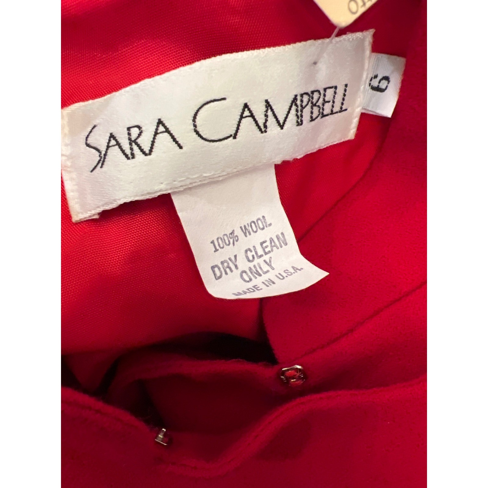 Sara Campbell Red Wool Dress Vintage Military Style Belted Asymmetrical Size 6