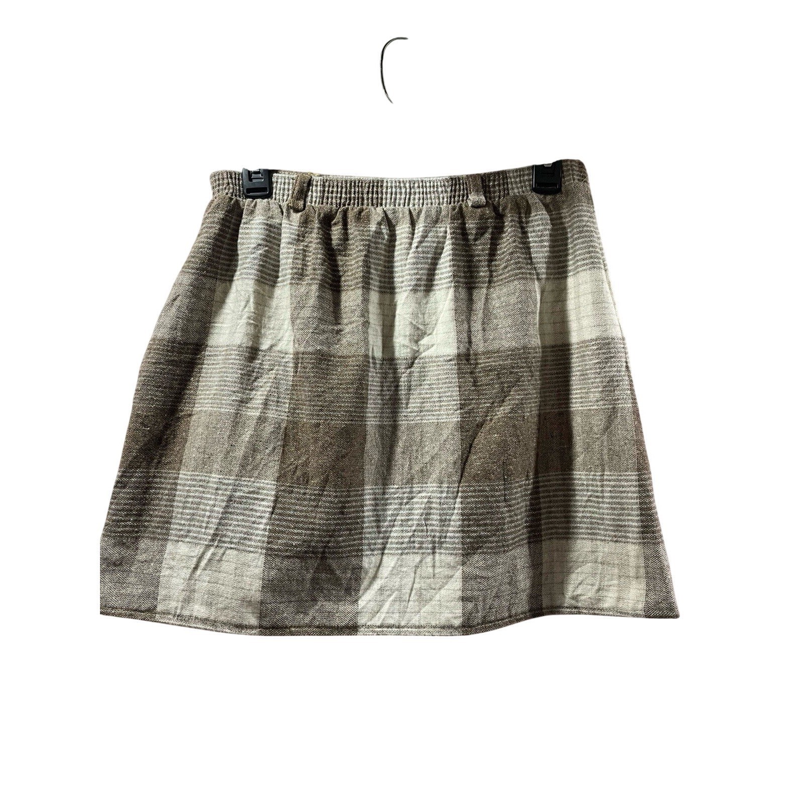 City Wear II Vintage Plaid A-Line Skirt Brown Cream Elastic Waist Pockets Womens