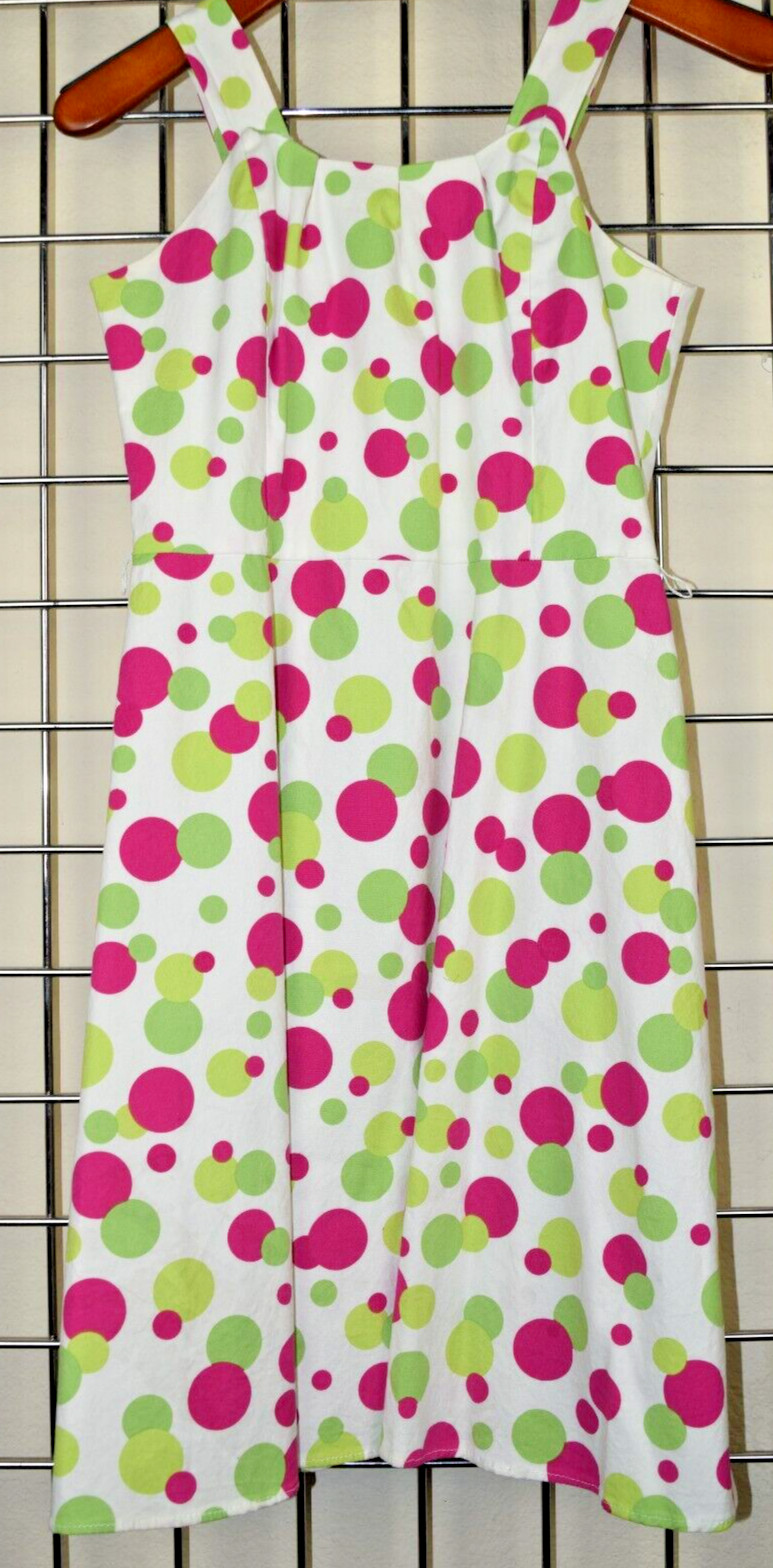 VTG Dress Jessica Howard S/M 80s Pink Green Circle Kaleidoscope Adjusted Straps