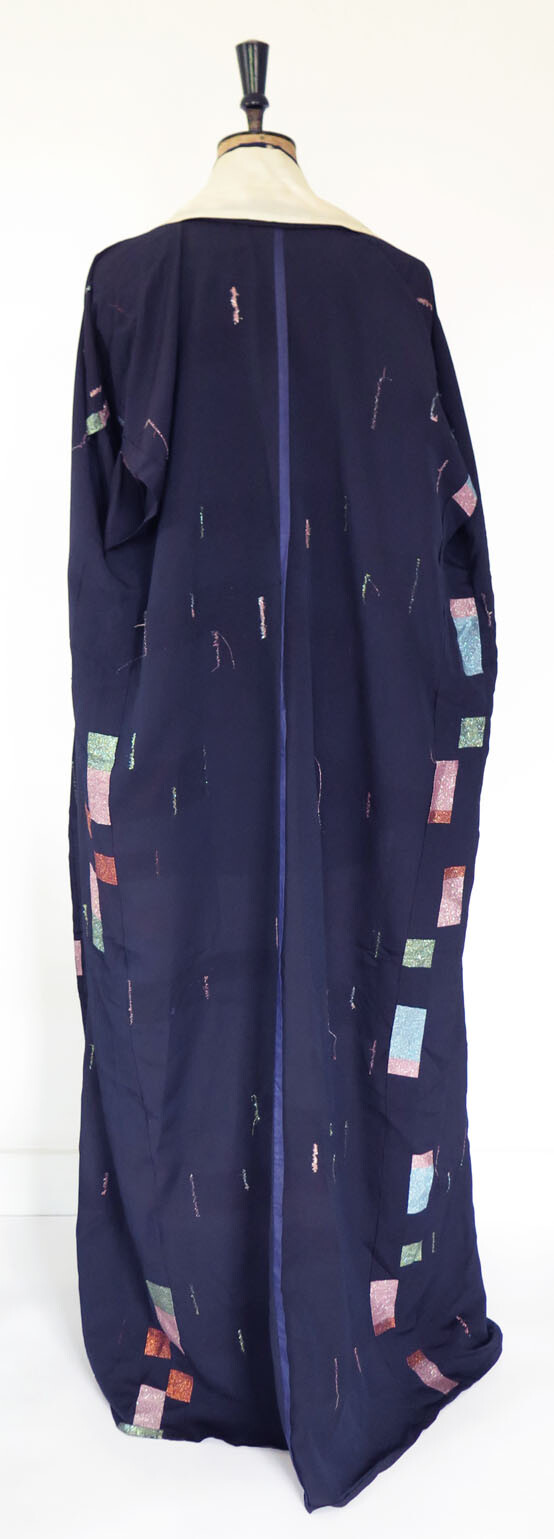 Original Vintage 1950s 1970s 1980s Blue Pink Lurex Deco Style Kimono Robe Gown