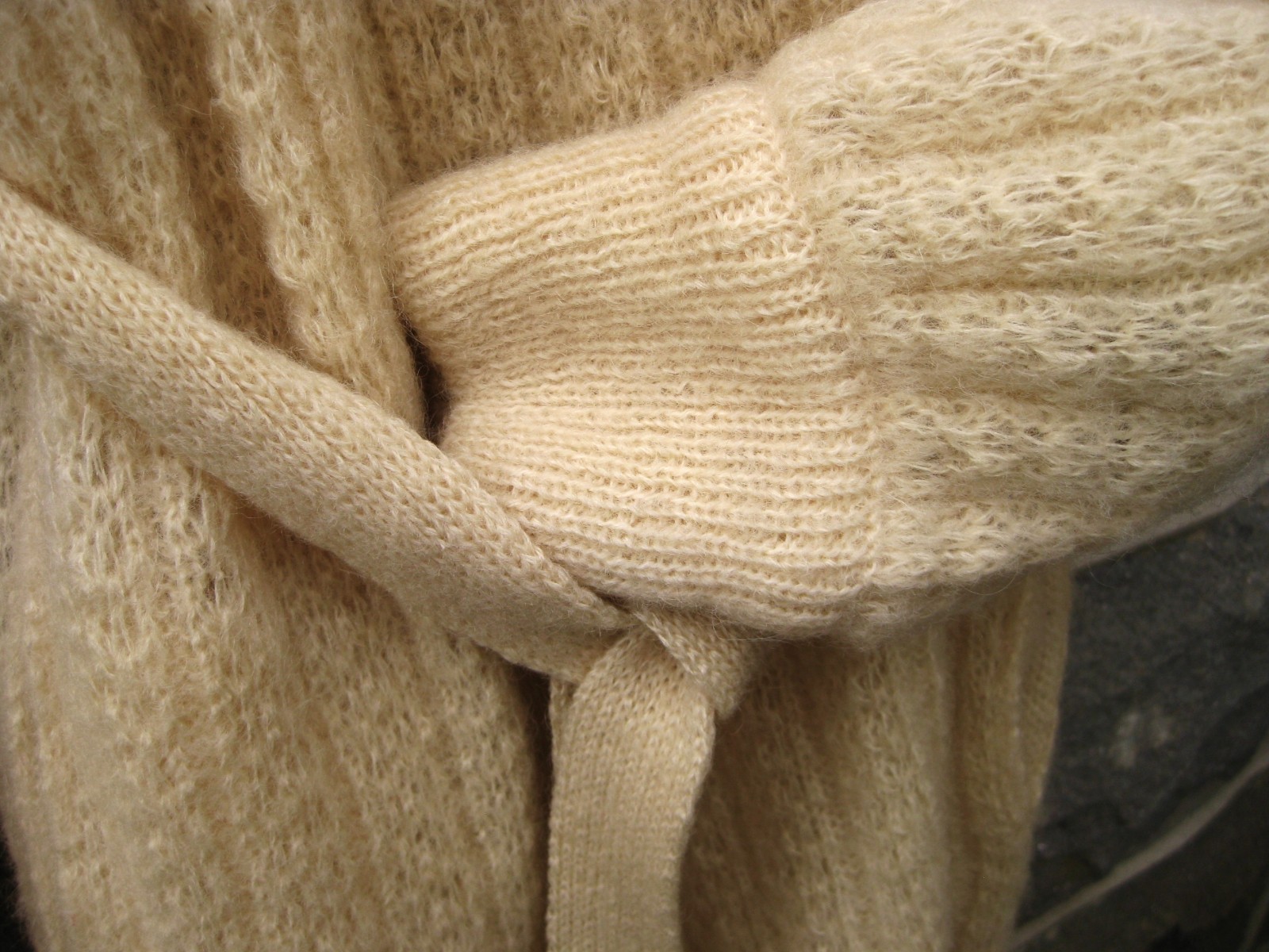 I.B. Diffusion Mohair Wool Long Ivory Cream Sweater Coat Size L Vintage 80s