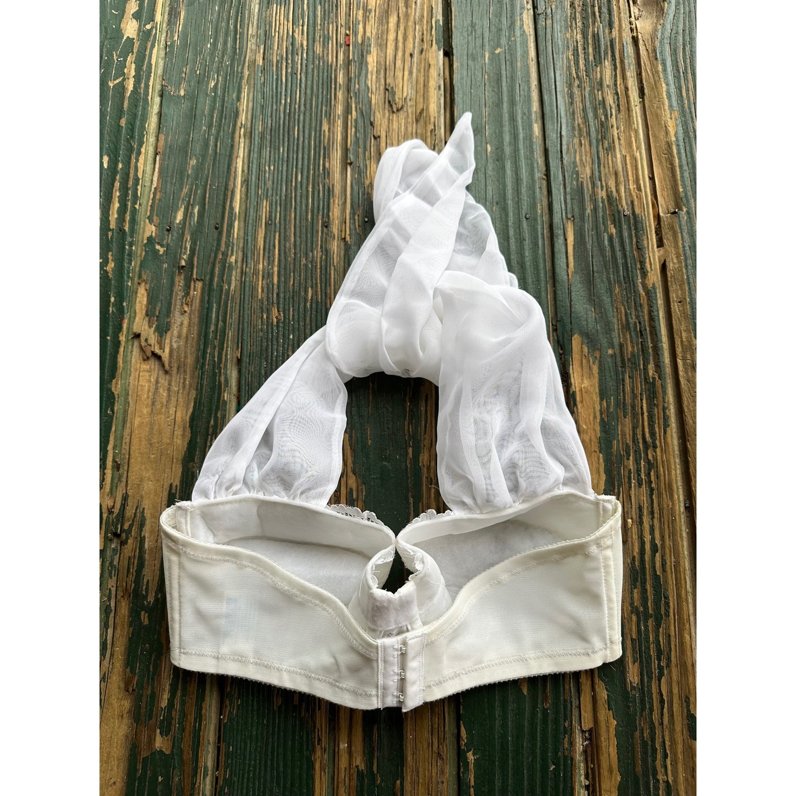 Gelmart White Lace Halter Bra Underwire Chiffon Tie 36C Vtg ride wedding
