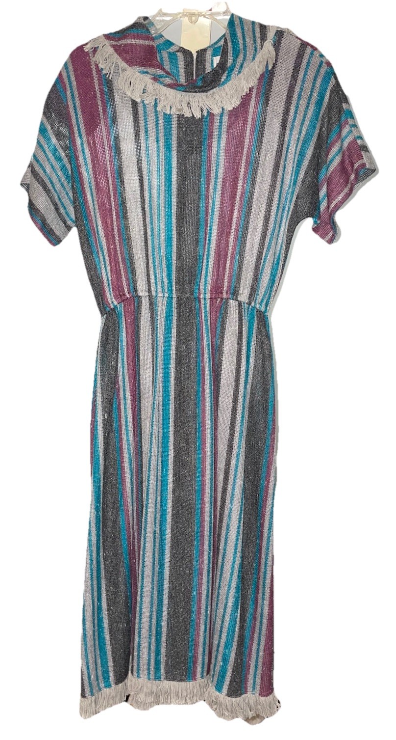Vintage Brenner DRESS size 7/8 W/ Belt Purple Teal Gray Made in USA