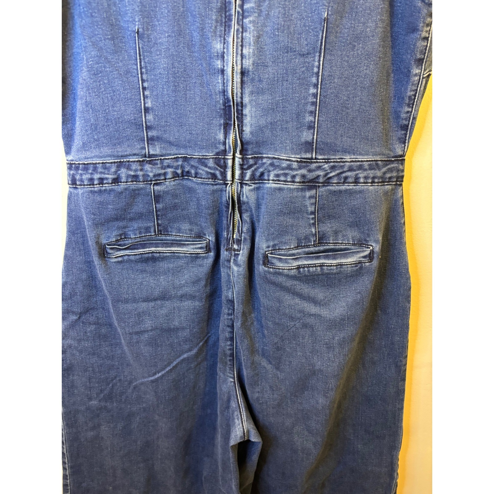 VTG Ashley Stewart Stretch Denim Jumpsuit 14 Culotte Cropped