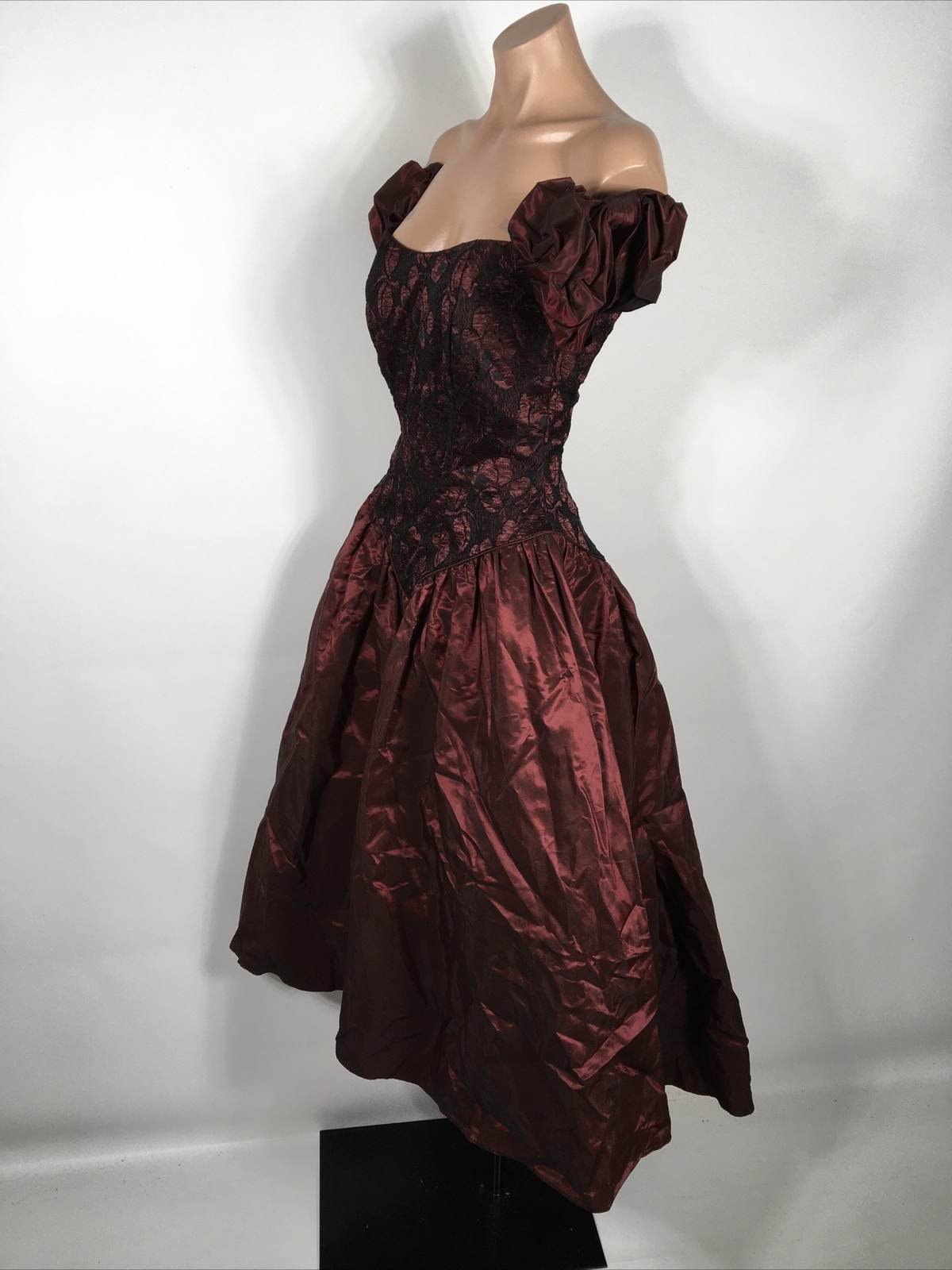 Sharon Atkin Deja Vu vintage dress maroon lace off shoulder Prom Tulle 80s sz 3