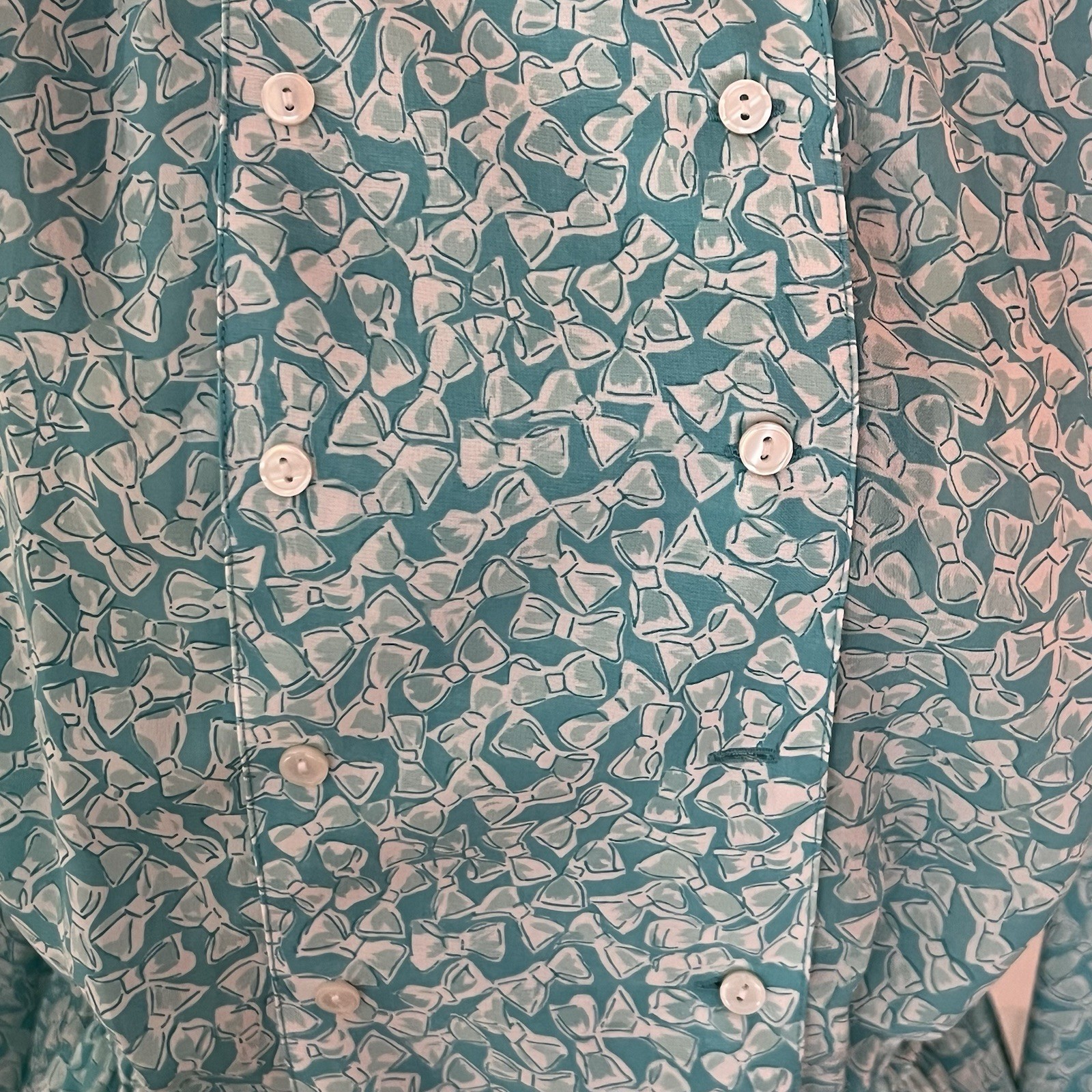 Vintage 80s Samantha Steven’s Petites Teal Bow Print Dress D151 Size 14
