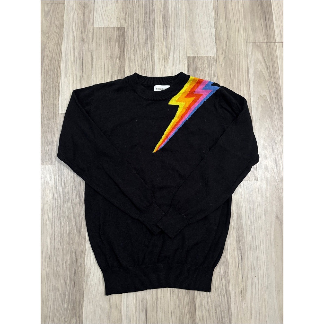 Oxknit Store Black Lighthing Bolt Retro 60’s Mod Style Knit Black Sweater Size S