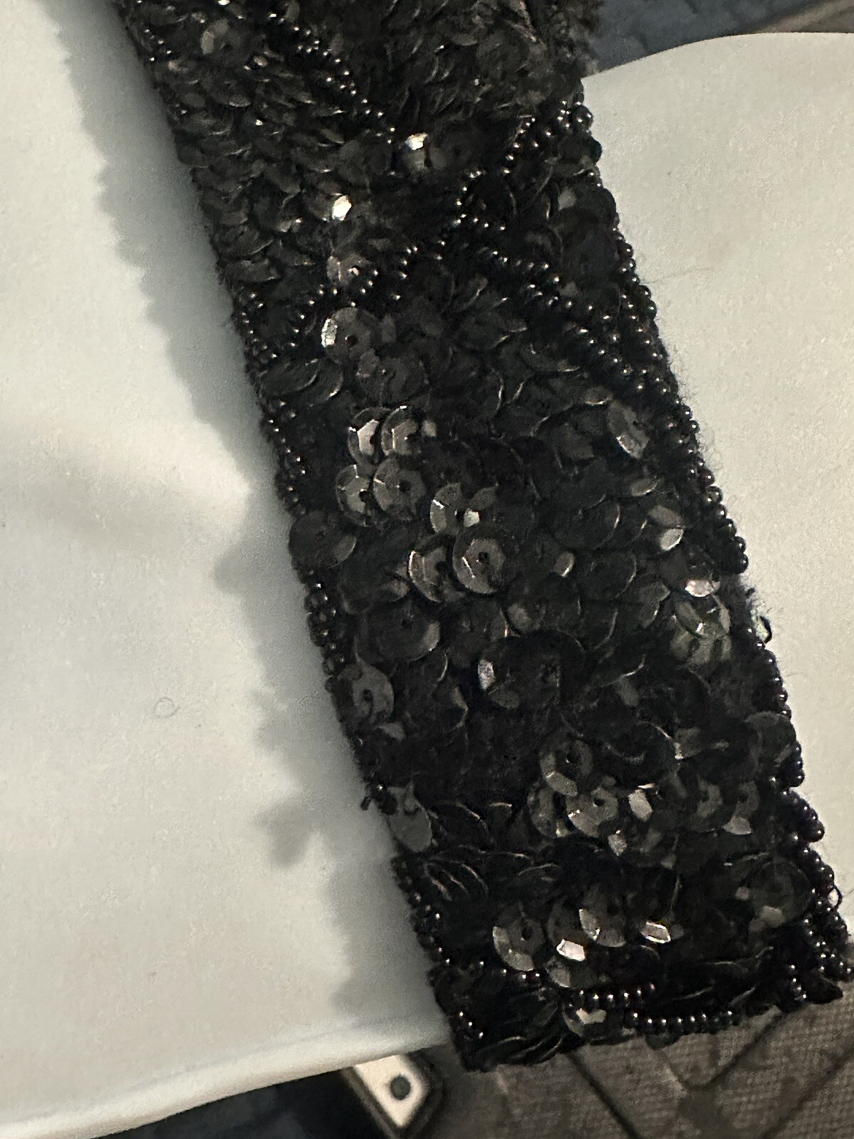 Vintage Jo-Ro Imports Women Size Large Black Sequined Top Wool Hand Loomed EUC