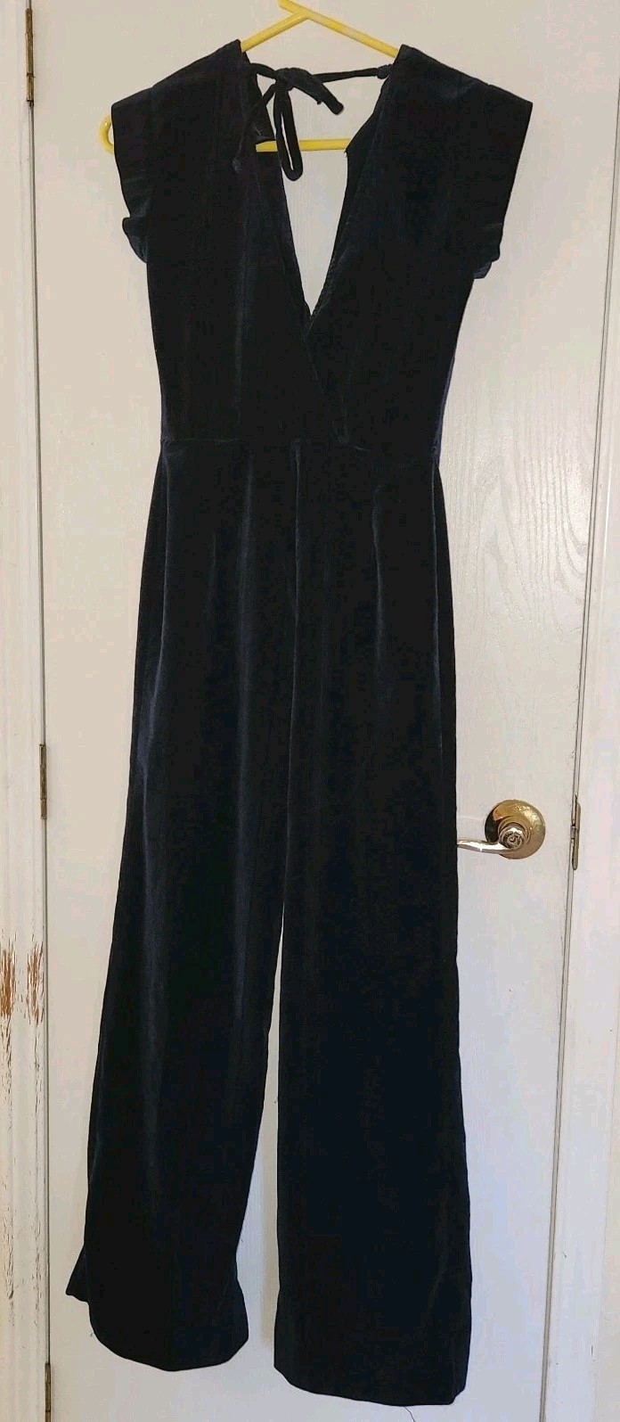 Vtg Ragtime 70s Navy Velour Wide Leg Jumpsuit Deep V Neck Disco Jumper Outfit M
