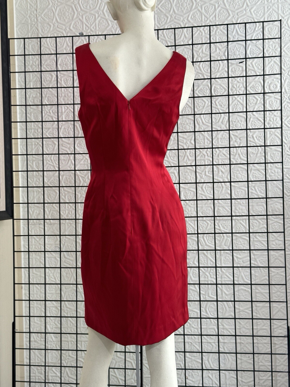Vintage Nicole Miller 1990s-Red-Sleeveless-Evening Dress-minimalist-90s-Designer