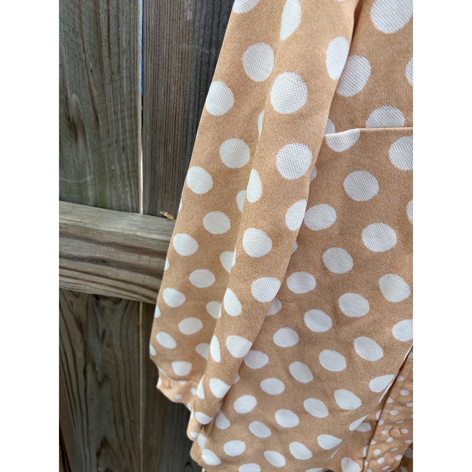 Stage 7 Vintage 70s Polka Dot Blouse Tan White Dagger Collar Retro Top Size 8