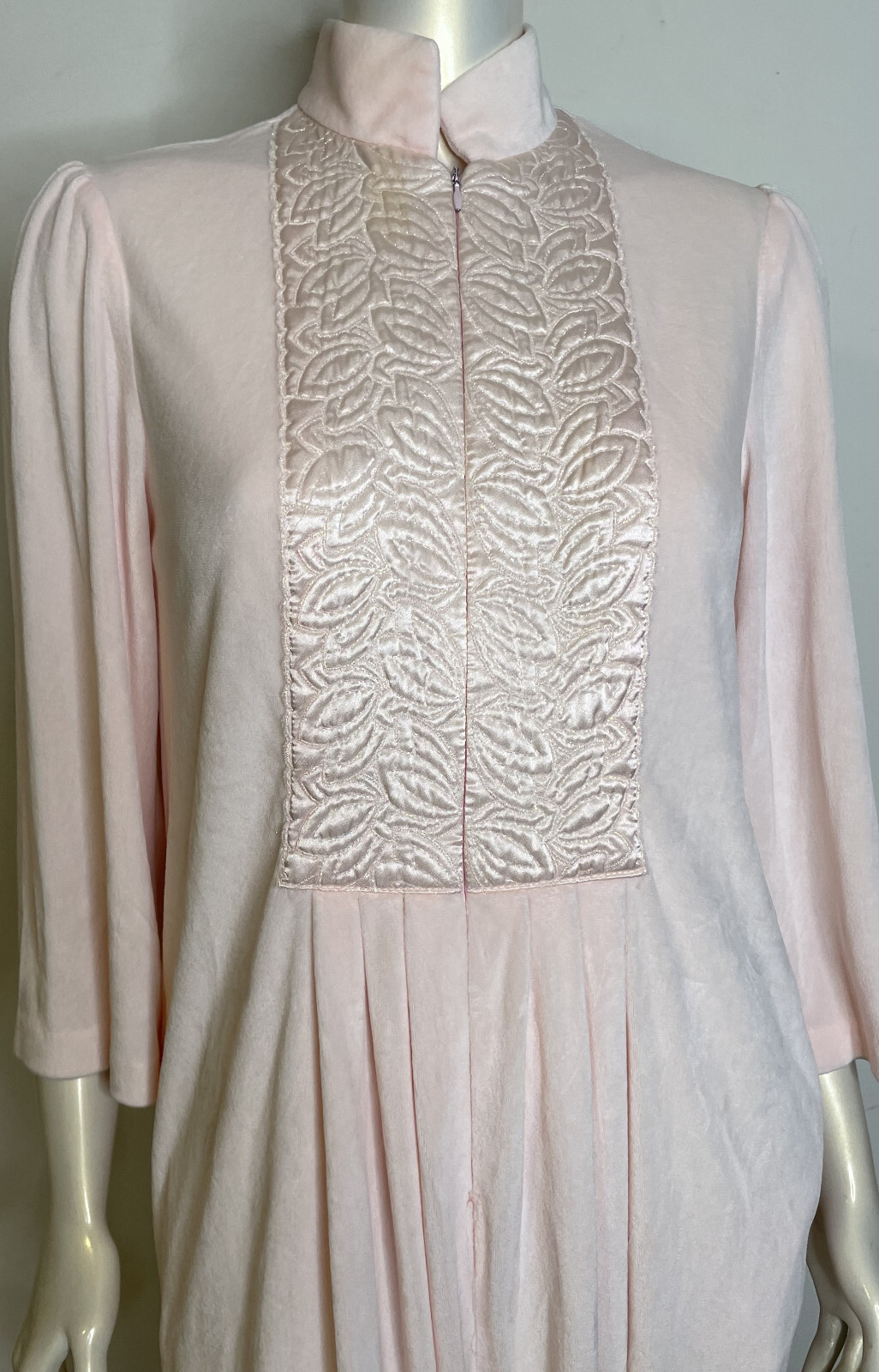 Vintage Saks Fifth Avenue Pink Velour Long Robe SP Petite Diamond Tea Gown Hole