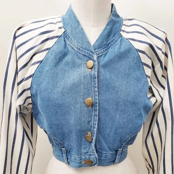 VTG 80s TICKETS Brand Cropped „UPSIDE DOWN PANT JACKET”. USA. S/XS.