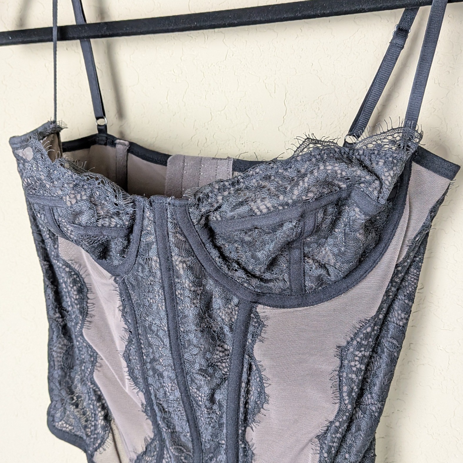Lace Bustier Corset Top Gray Sheer Lingerie Crop Tank Y2K Coquette Goth Whimsy