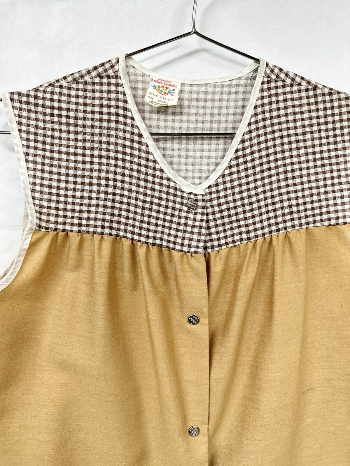 Vintage 70s Tunic Smock Gingham Wagon Artistic Creation Snap Front Small