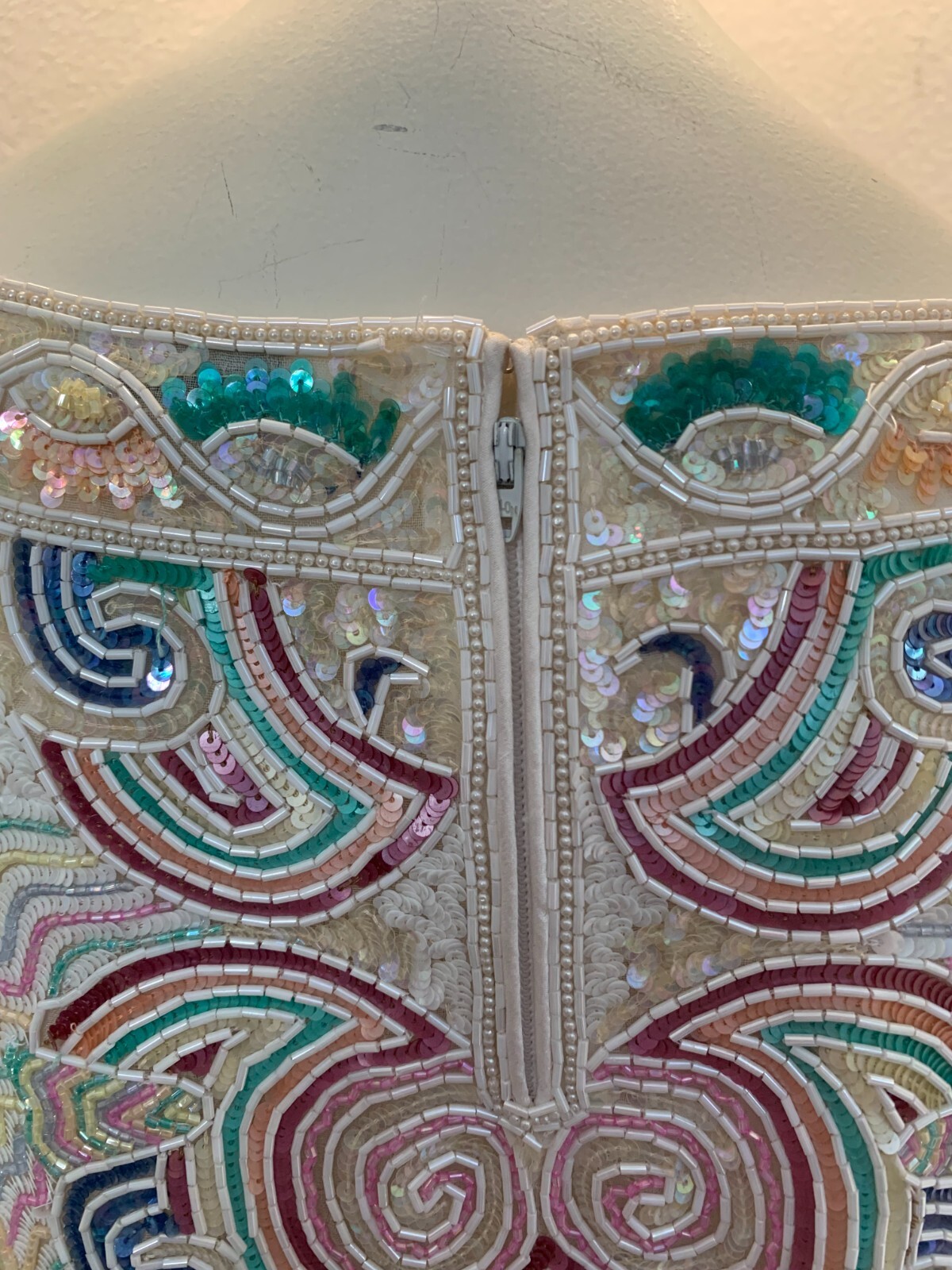 Vintage heavily beaded fabulous Mary McFadden tunic sz 16 pre owned cream/multi