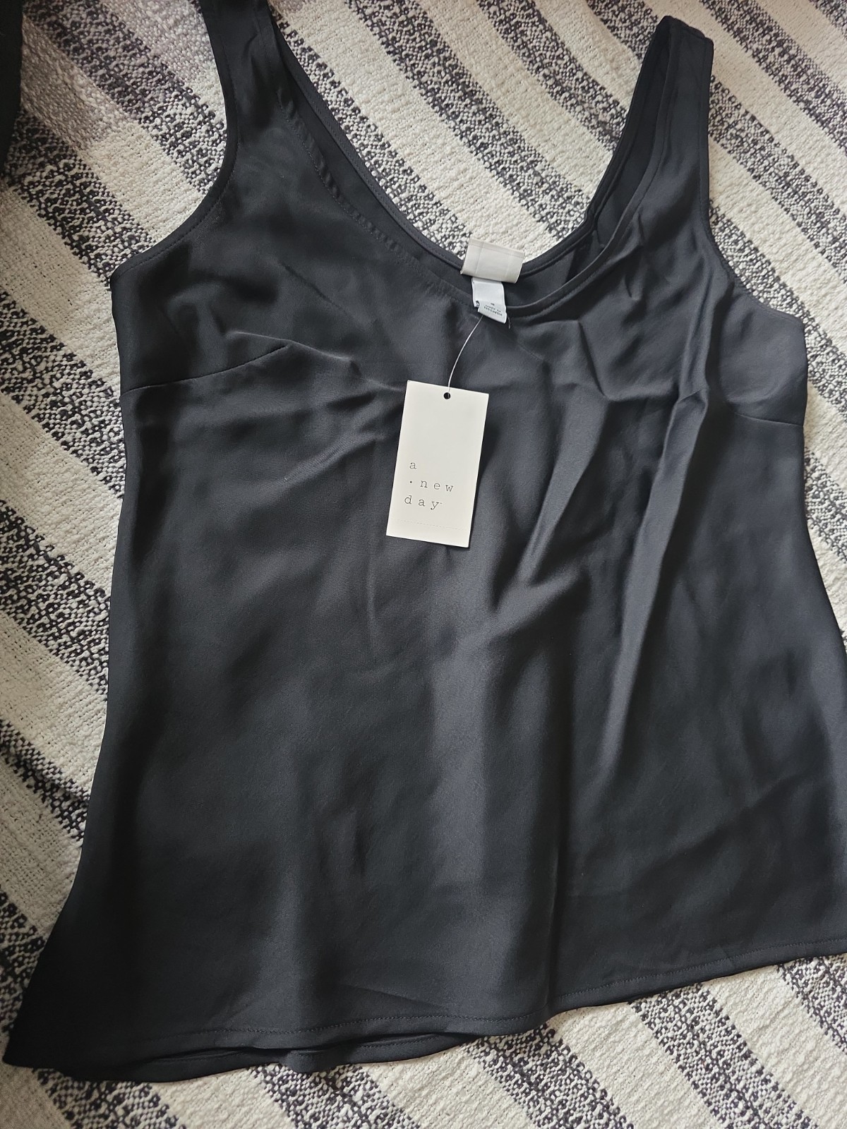 New with Tags A. New Day Glossy Satin Camisole Tank Camisole Black Small