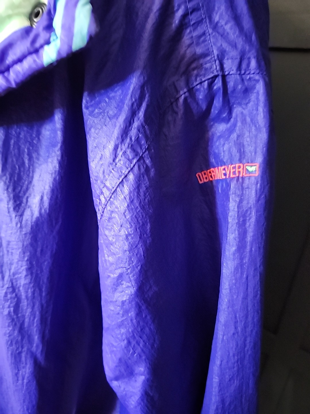 Vintage Obermeyer Wind Breaker Jacket 1980s Purple And Neon Abstract Snaps…