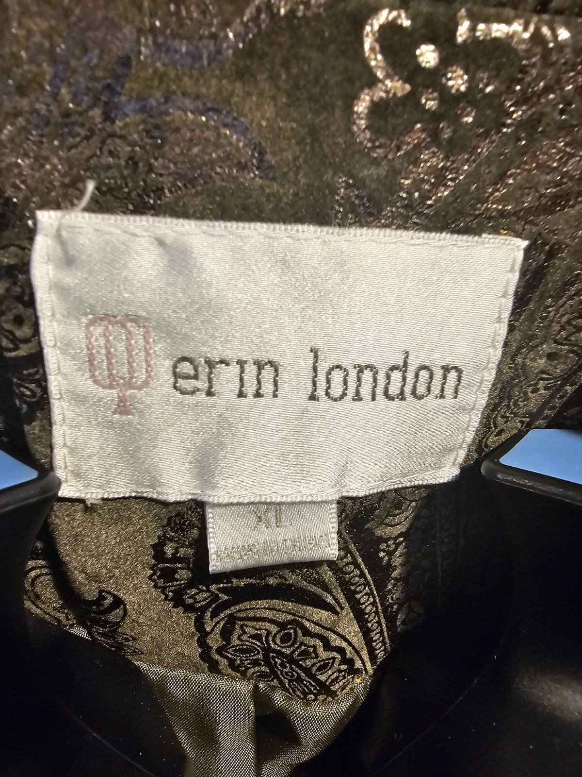 Vintage Erin London Floral Damask Metallic Black Olive Green Blazer