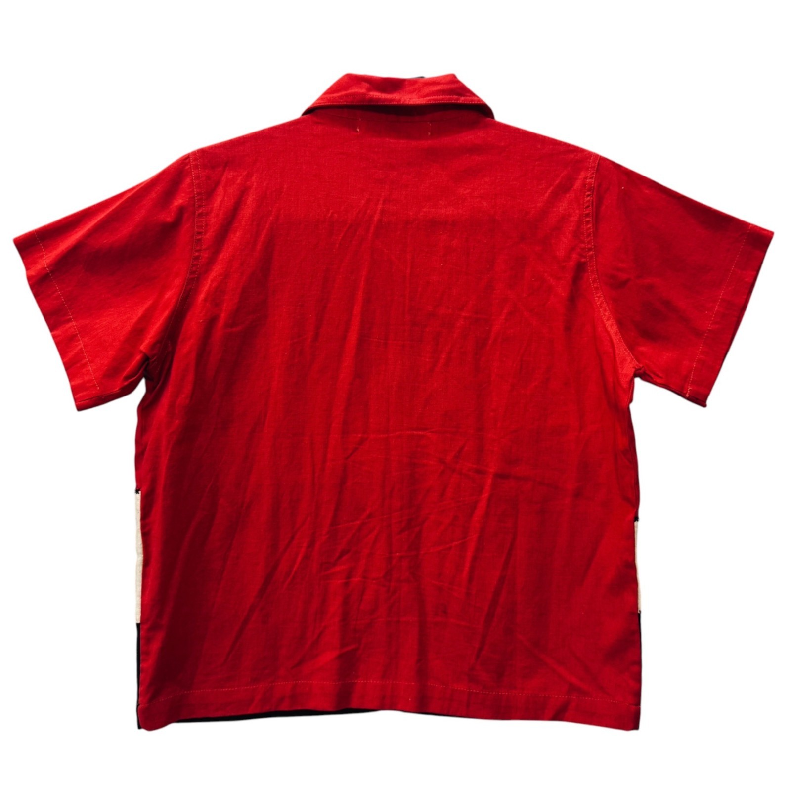 Vintage 90s Linen Blend Top S Color Block Black Red Applique Grannycore Artsy