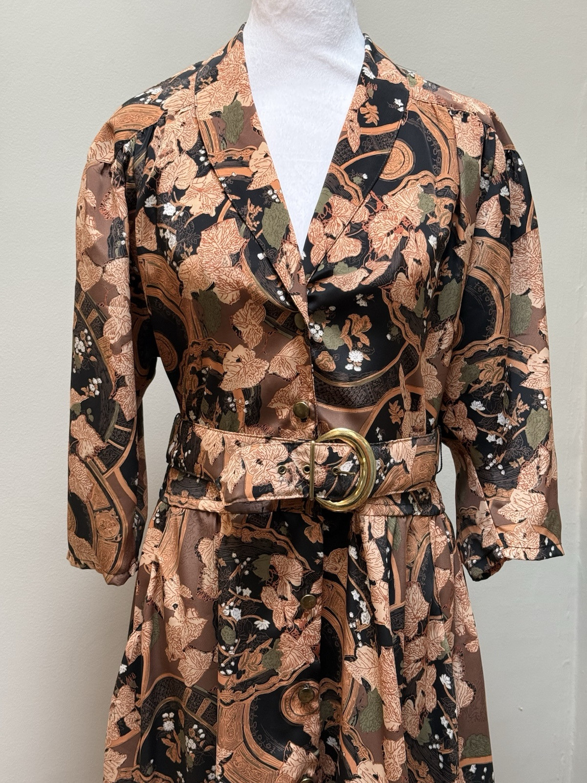 Vintage 80s Does 50s Shirt Dress George Originals POCKETS Bold Floral Black 12