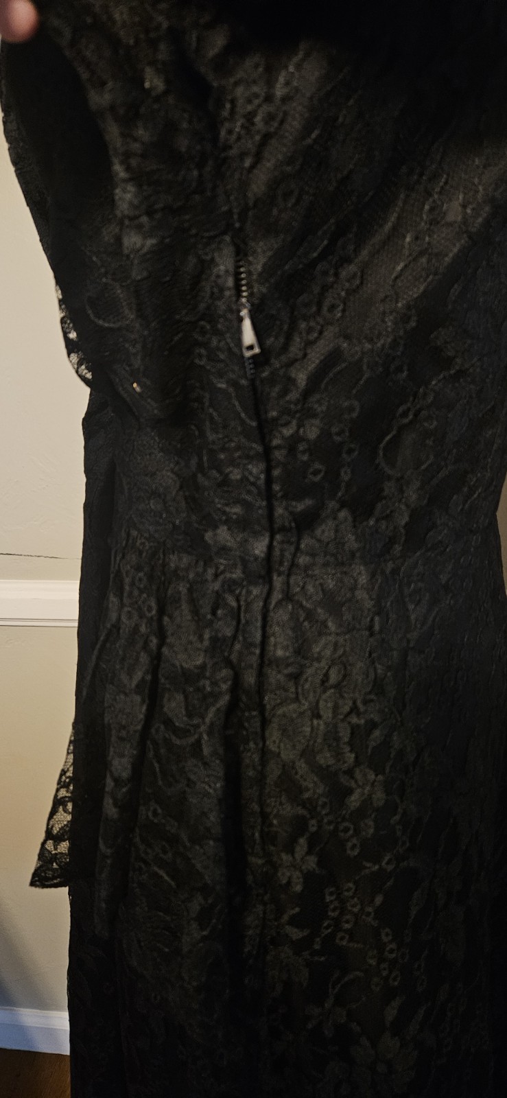 Vintage 1940s Black Lace Party Dress With Heavy Beading On Neckline