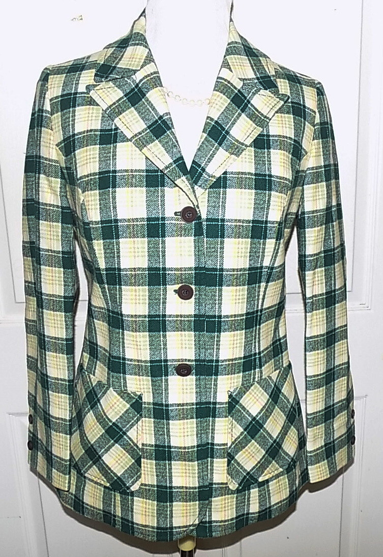 Vintage Green Cream Pink Virgin Wool Jacket Young Pendleton 11 – 12 B36
