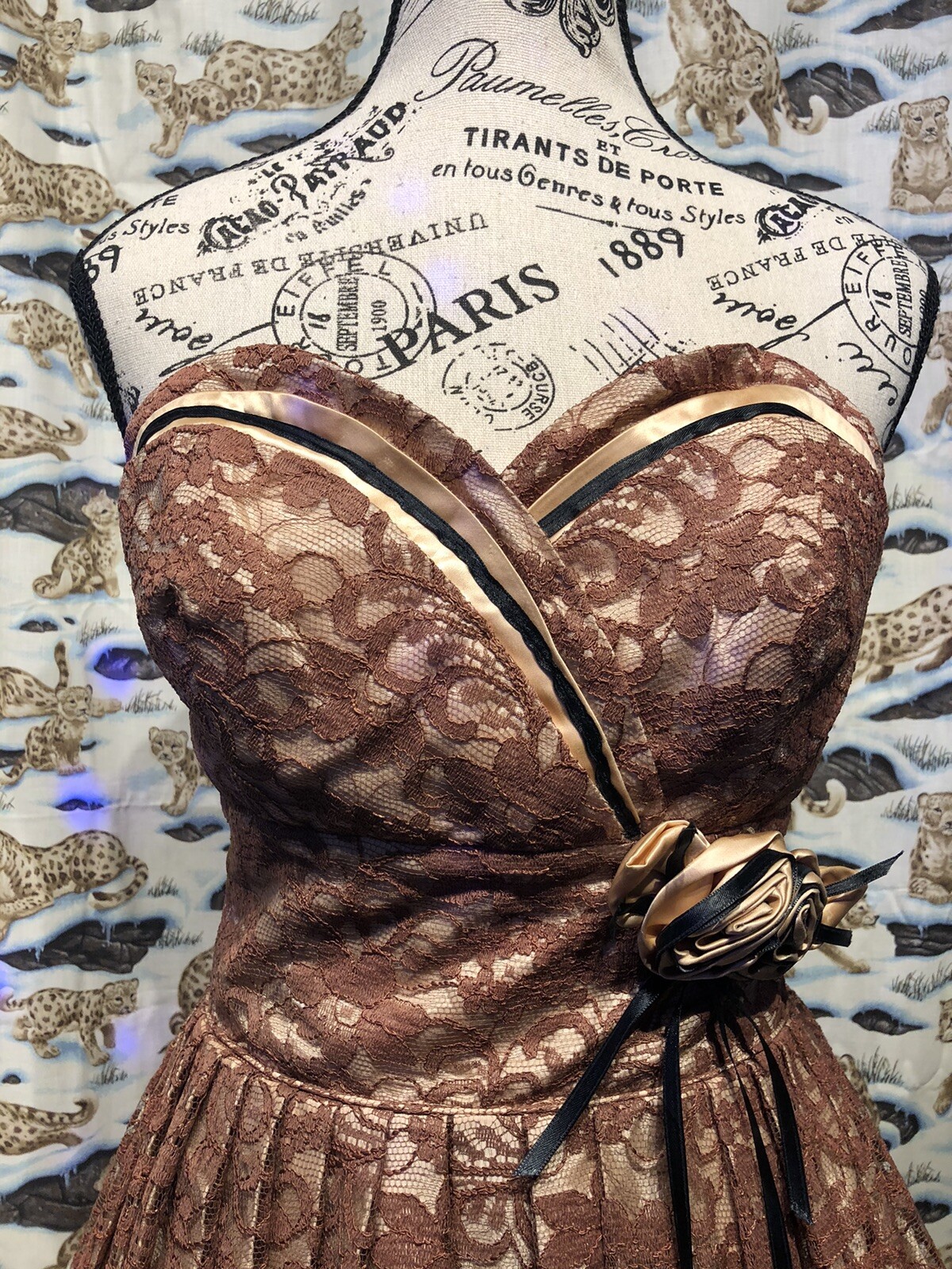 50’s VTG Strapless Rockabilly Dress Lace Tulle Satin Corset Back- XXS~PROJECT!!