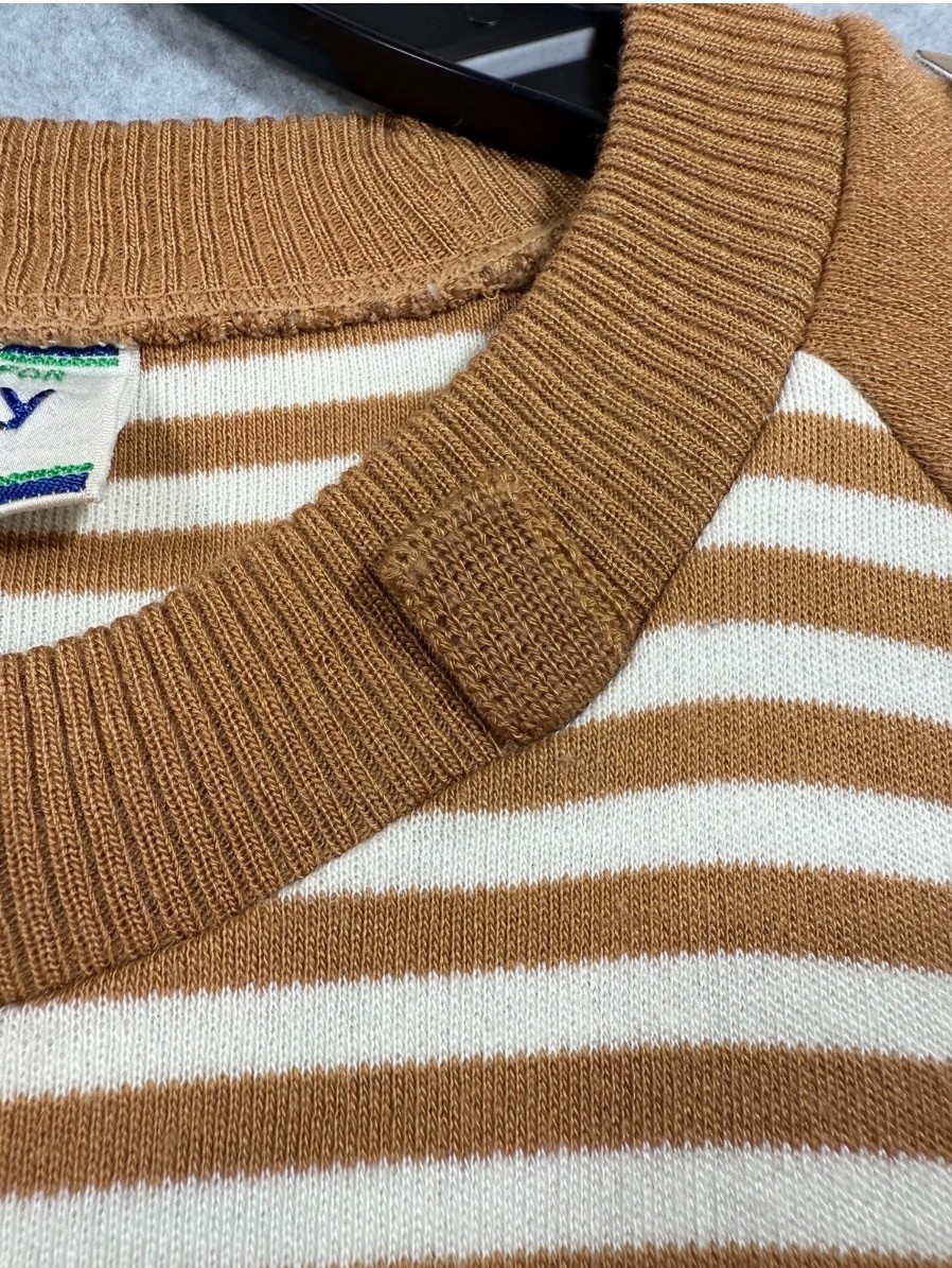 VTG JCPenney Striped Sweater Elbow Patch Brown White Preppy Japan L 70s 80s