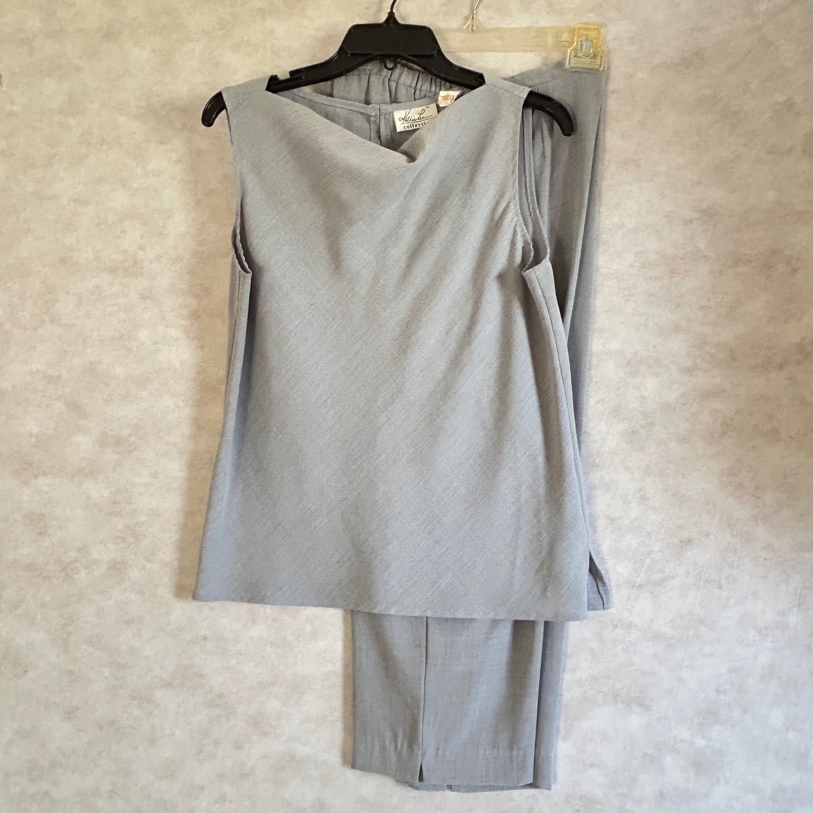 Kathia Lee Collection Vintage 2 Piece Set Blue Grey Shell Top & Wide Leg Pants M