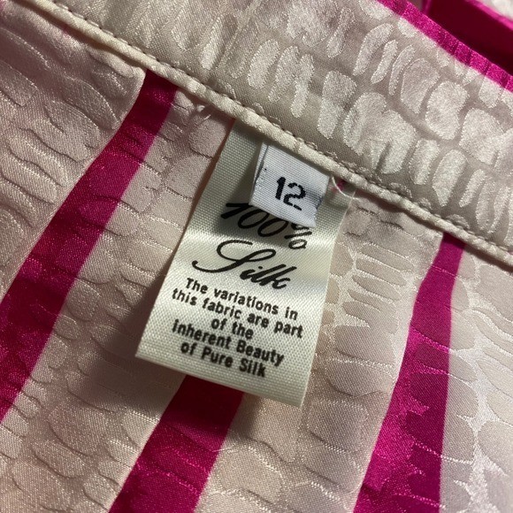 Vintage Pleated Silk Skirt Barbiecore feminine Women Size 12 Pink Cream Jacquard