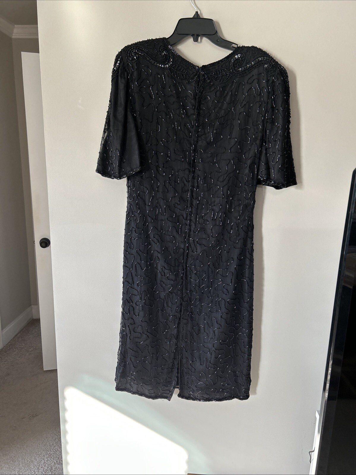 Vintage 80s SweeLo Fully Beaded Black Dress 100% Silk Size 10-12 Cocktail
