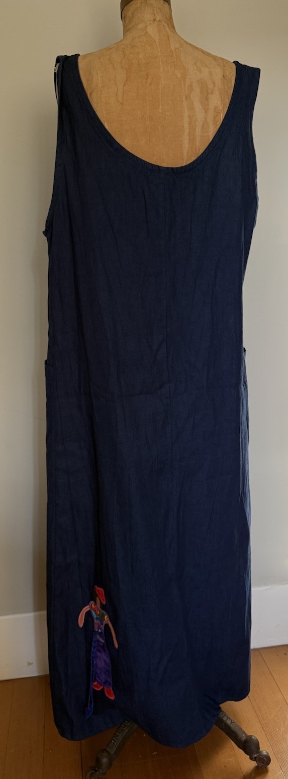 RARE VTG WOMEN’S ALFREDO’S WIFE BLUE DENIM Oversized Dress People Appliqué L/XL