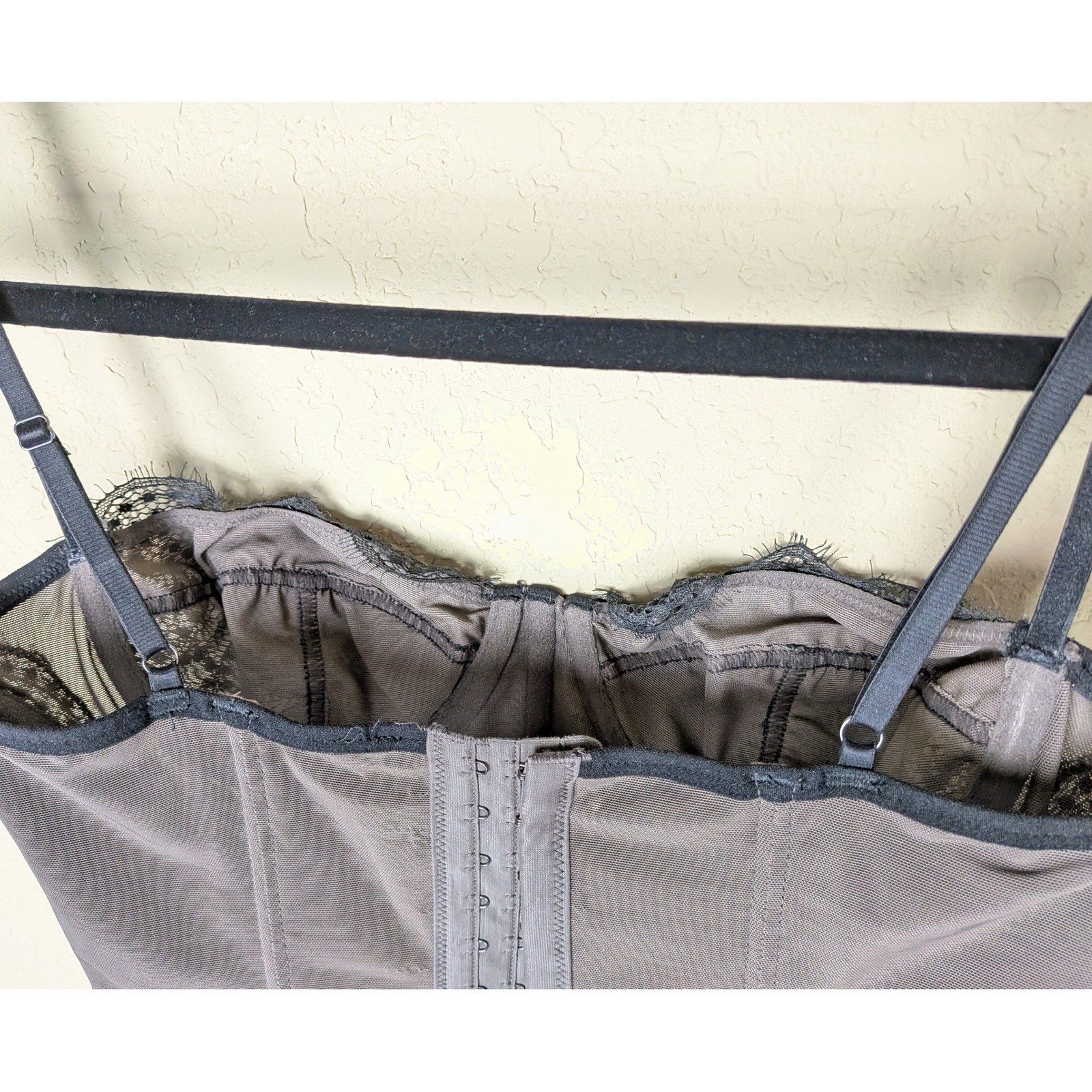 Lace Bustier Corset Top Gray Sheer Lingerie Crop Tank Y2K Coquette Goth Whimsy