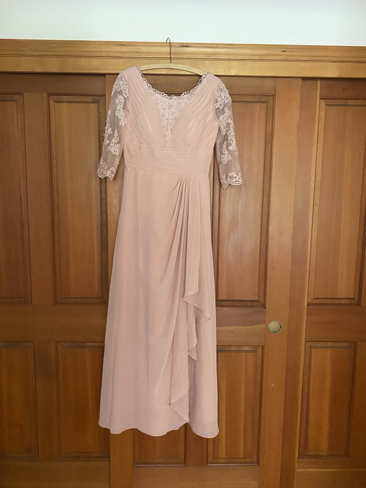 Precious Vtg Pink Blush Evening Gown Dress Beaded Lace HM 3/4 sleeve empire