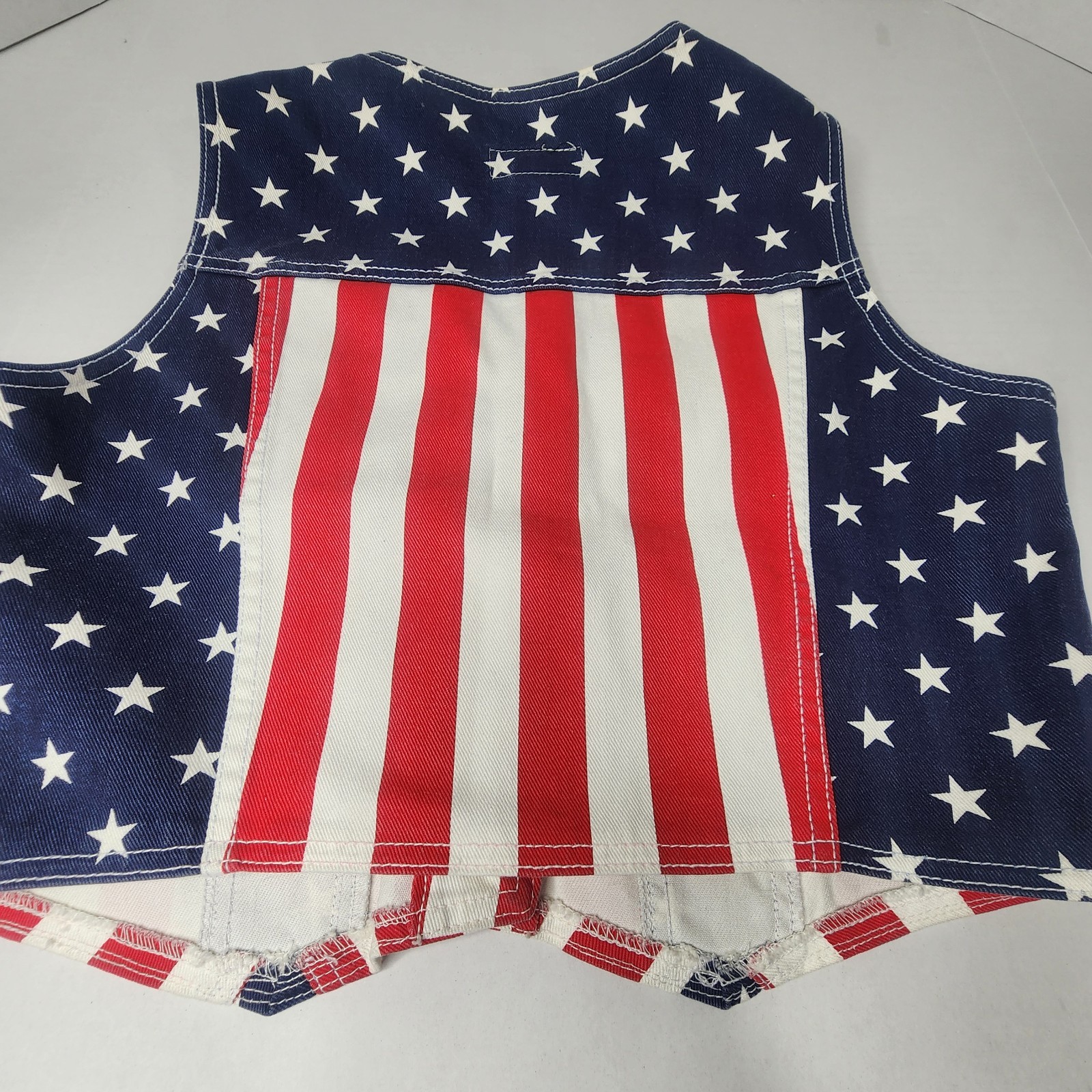 Vintage Parkers Jeans American Flag Vest Womens Large Denim Made in USA Button