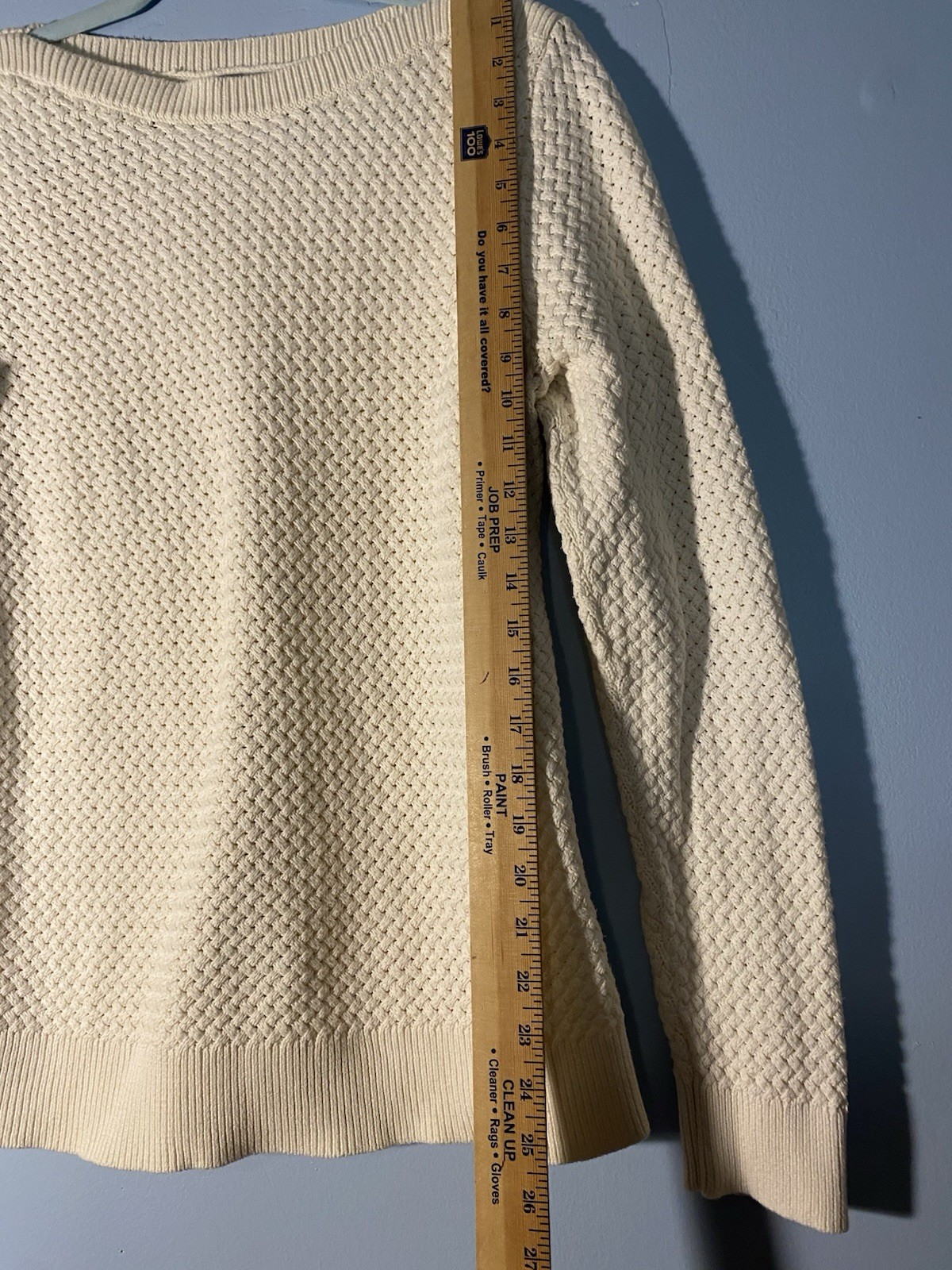 Vintage LL Bean Ivory Cotton Boatneck Basket Weave Sweater L Fisherman Core