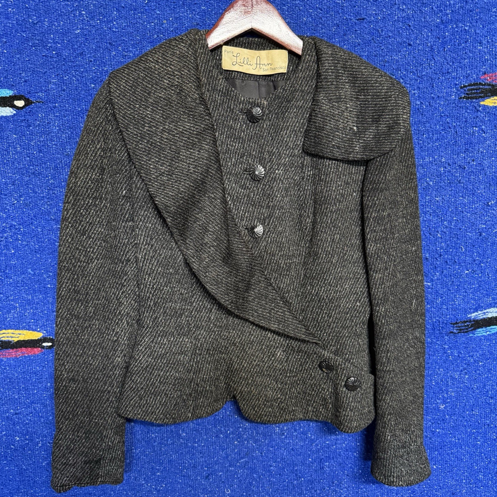 Vintage 1950s Lilli Ann Black Blazer Coat Jacket Fitted 50s
