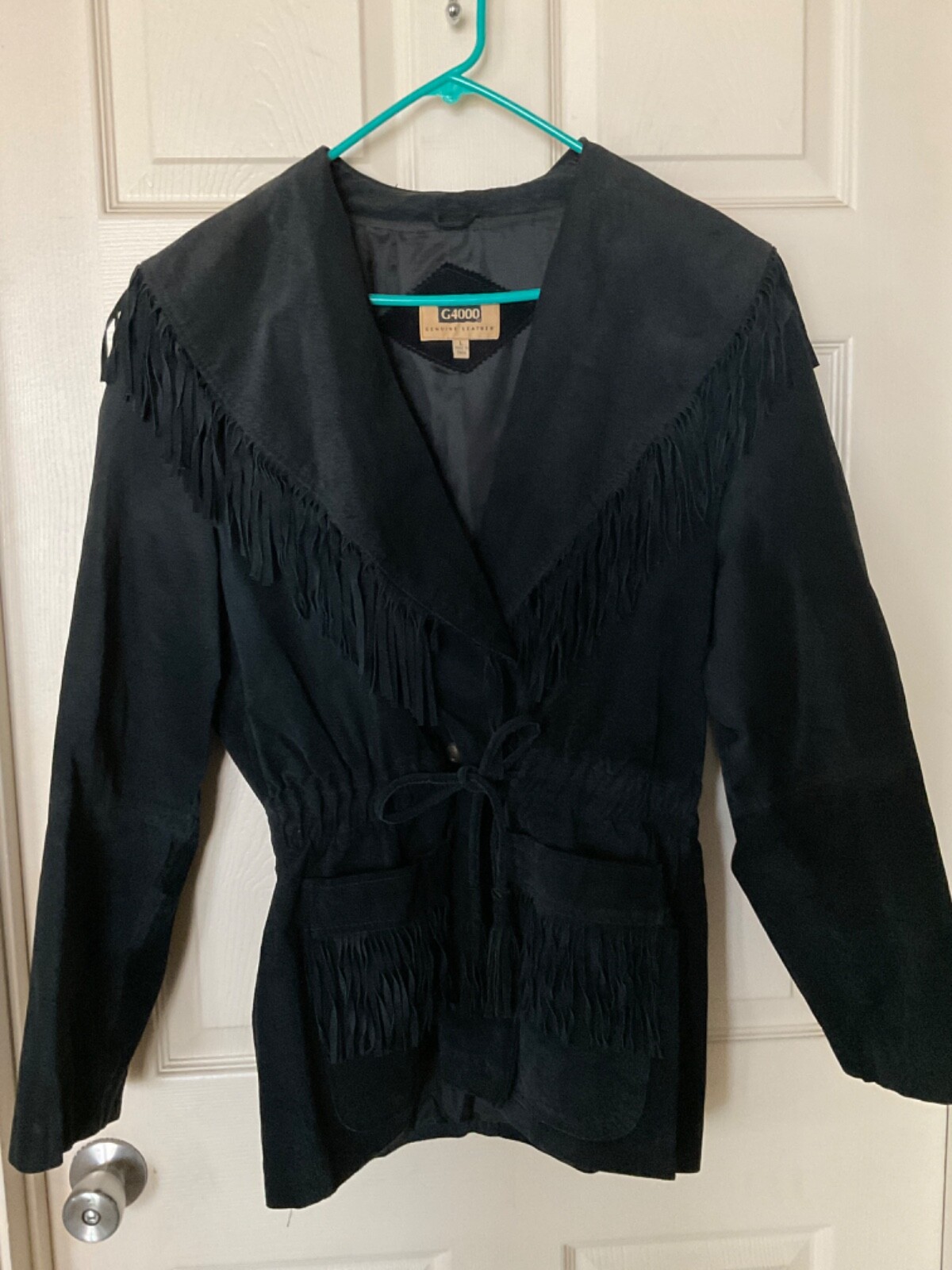 Vintage G4000 Black suede fringe leather jacket women’s size Large