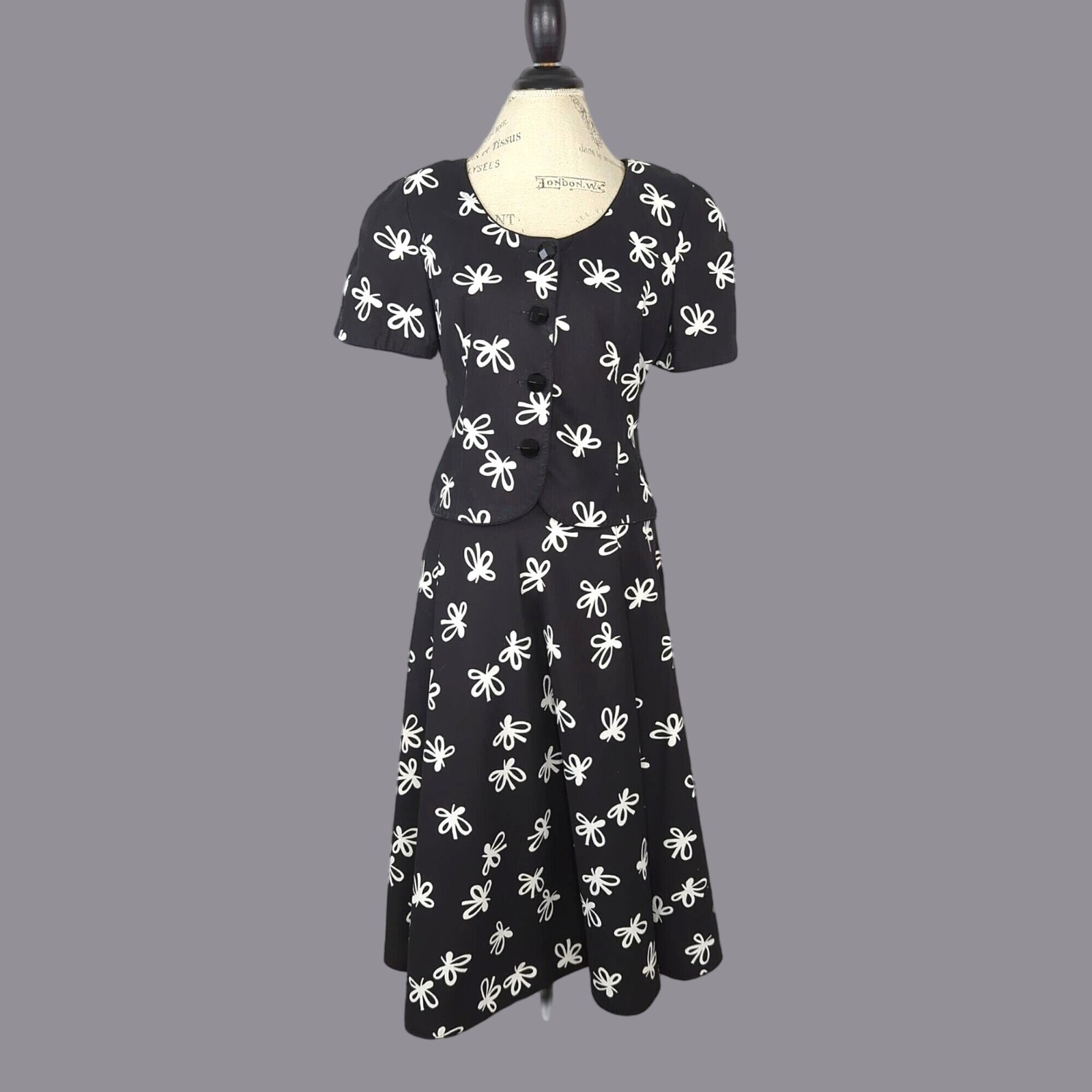 Vintage Maggy London Jeannene Booher Skirt Set Medium Top Black Bow