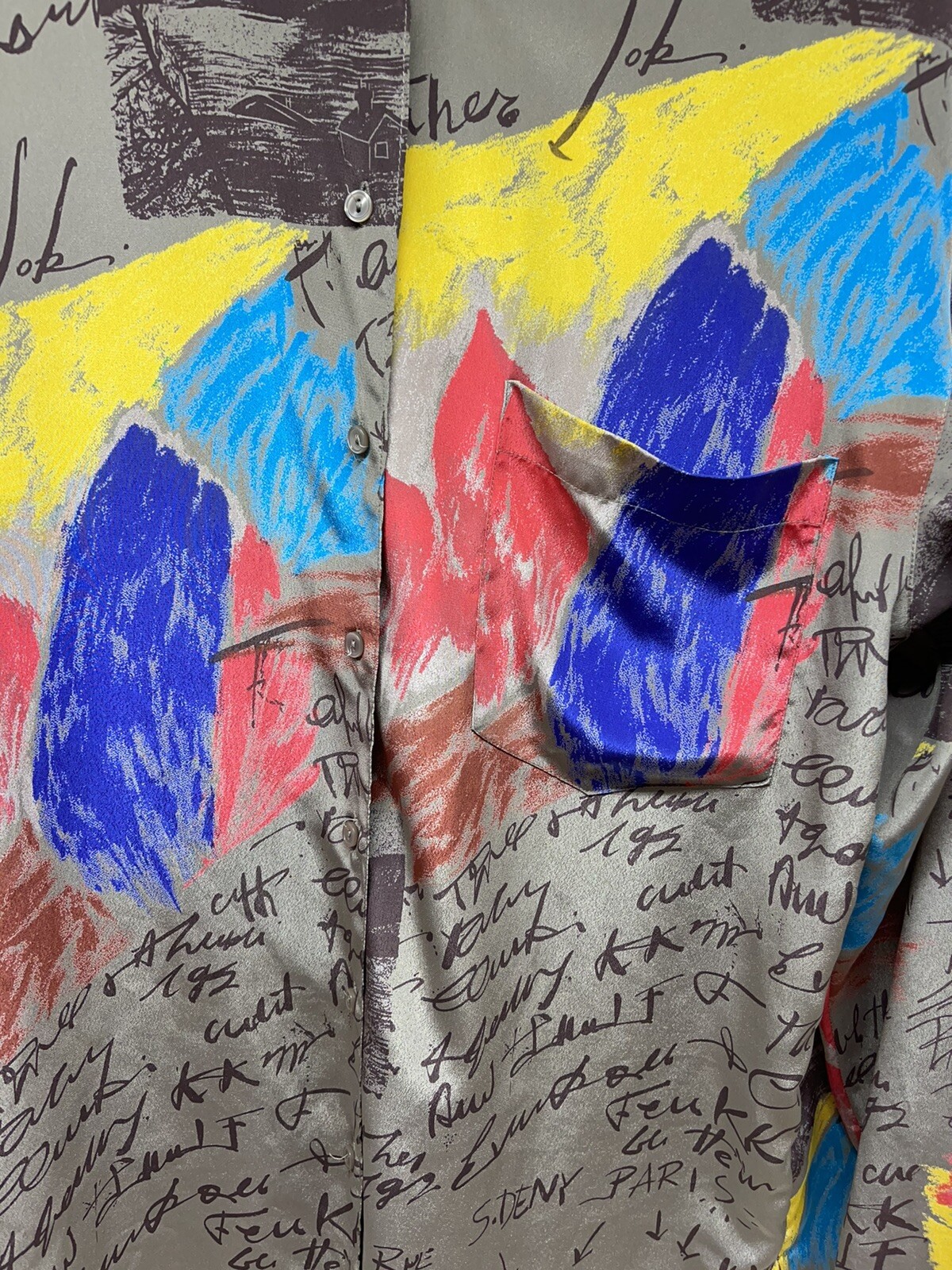 Vtg 70’s LOUBELLA Sz 12 Art Abstract semi sheer top EUC