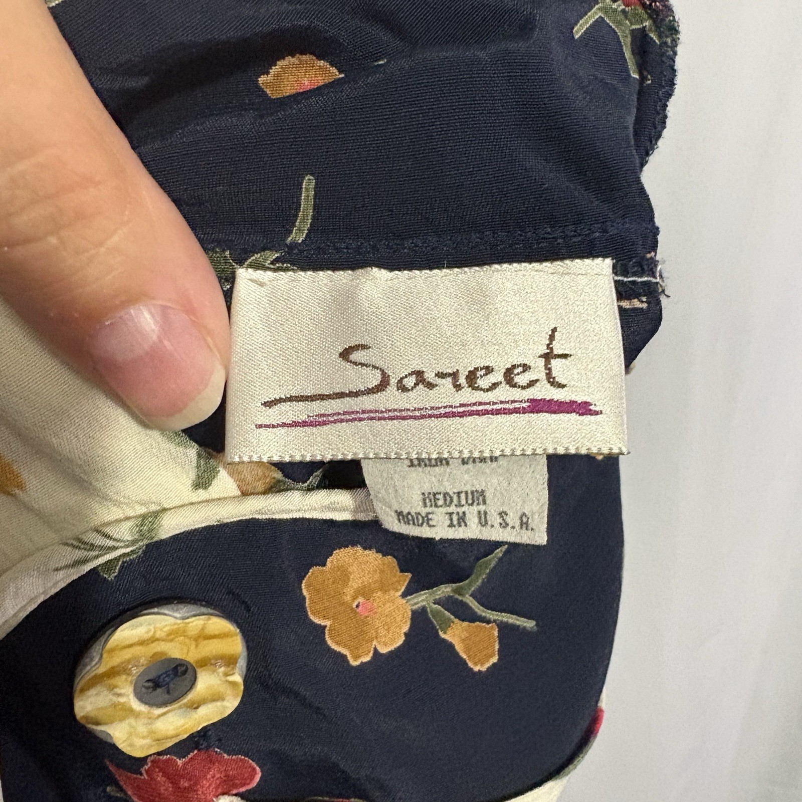 Vintage 90s Pinafore Dress Medium Jumper Mixed Floral Art Teacher Dainty Cottage