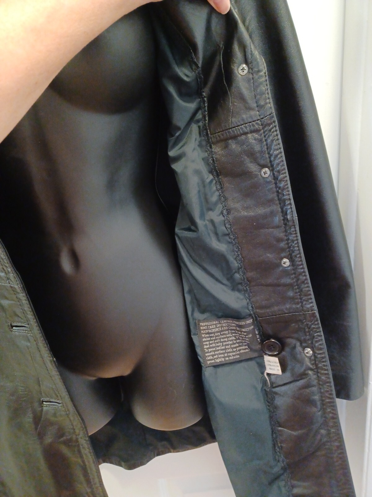 VINTAGE The Tannery Long Leather Jacket Trench Coat Black 1970s