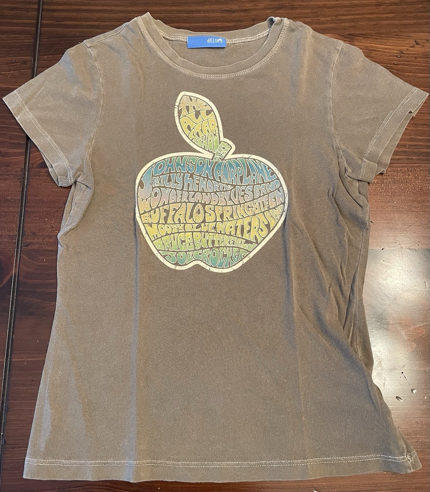 Vintage dELiA*s ‘Big Apple Road Tour’ T-Shirt – MEDIUM (Faded Brown) | Y2K