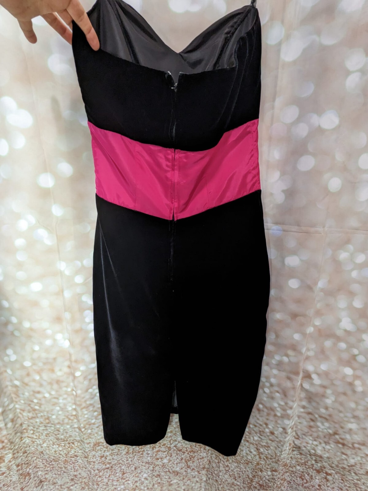 Climax David Howard Vintage Black Velvet W Hot Pink Banded Waist Bow Dress 5/6