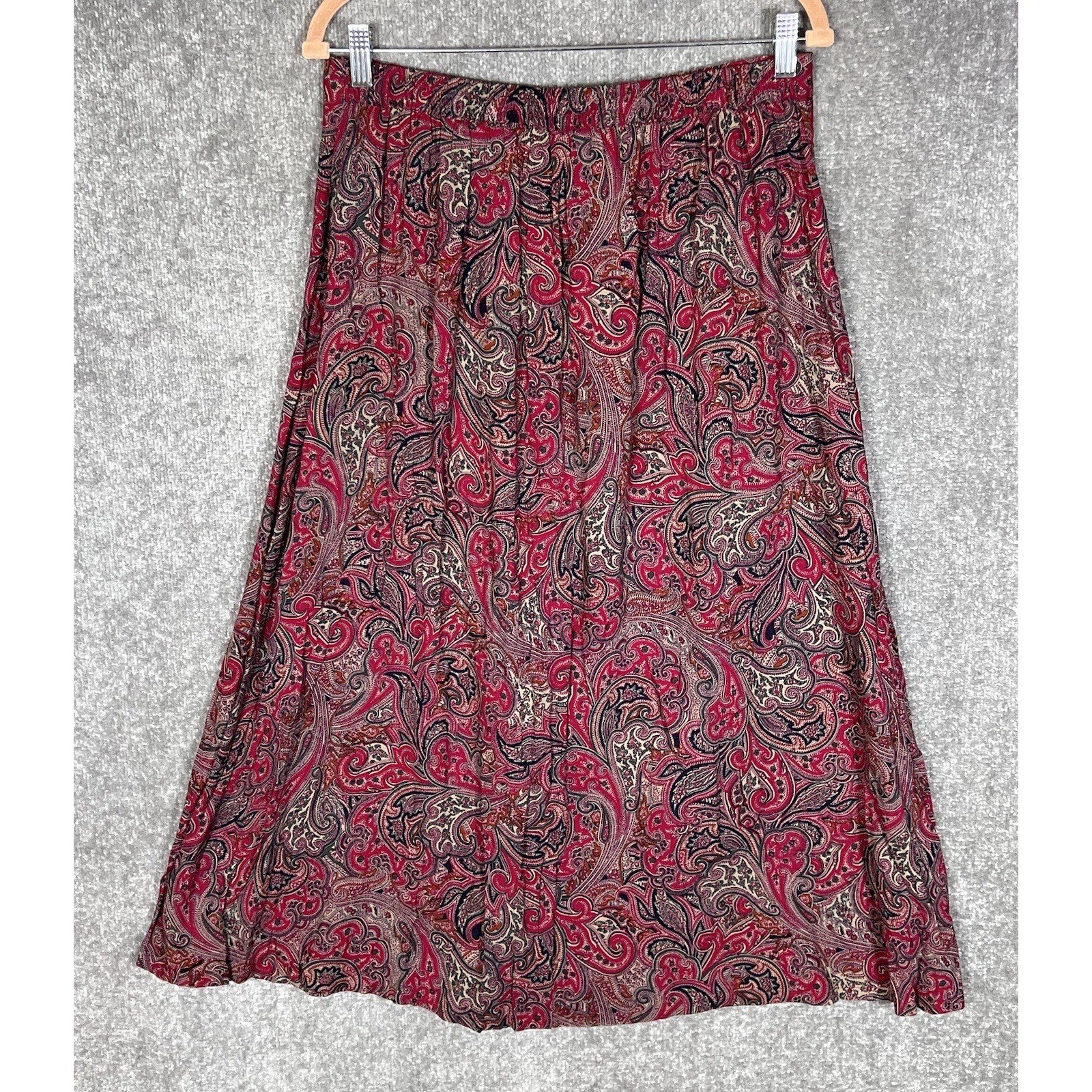 American Collection Maxi Skirt Womens Size 14 Red Paisley Button Front Vintage