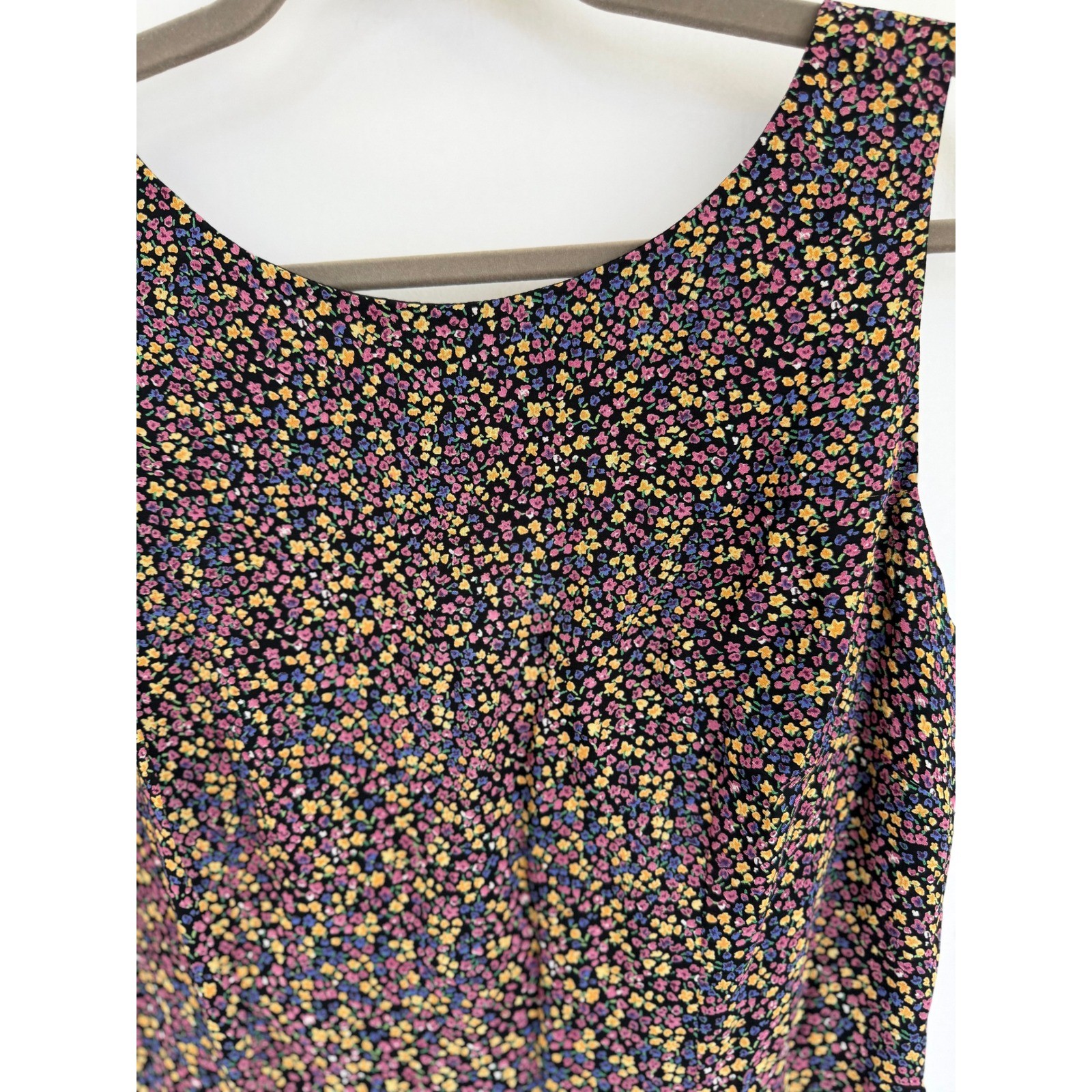 Mica Vintage 90s Ditsy Floral Sleeveless Sheath Dress Black Size 10 Made in USA