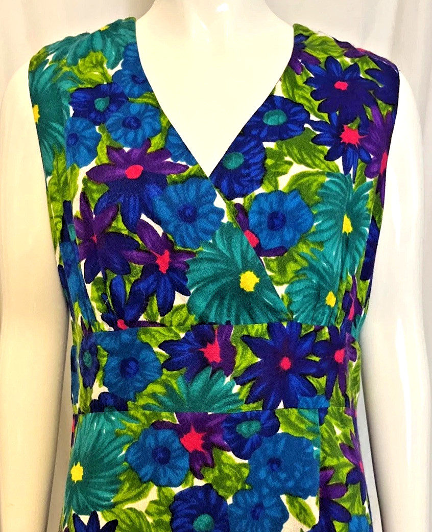 Vintage HARRIET’S Hawaiian Floral Dress Faux Wrap + Cross Over Bodice S/M Blue
